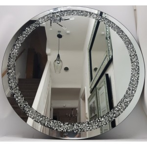 Diamond Crush Diamante Crystal Effect Large Silver Round Wall Mirror Bling 70cm   253626513704
